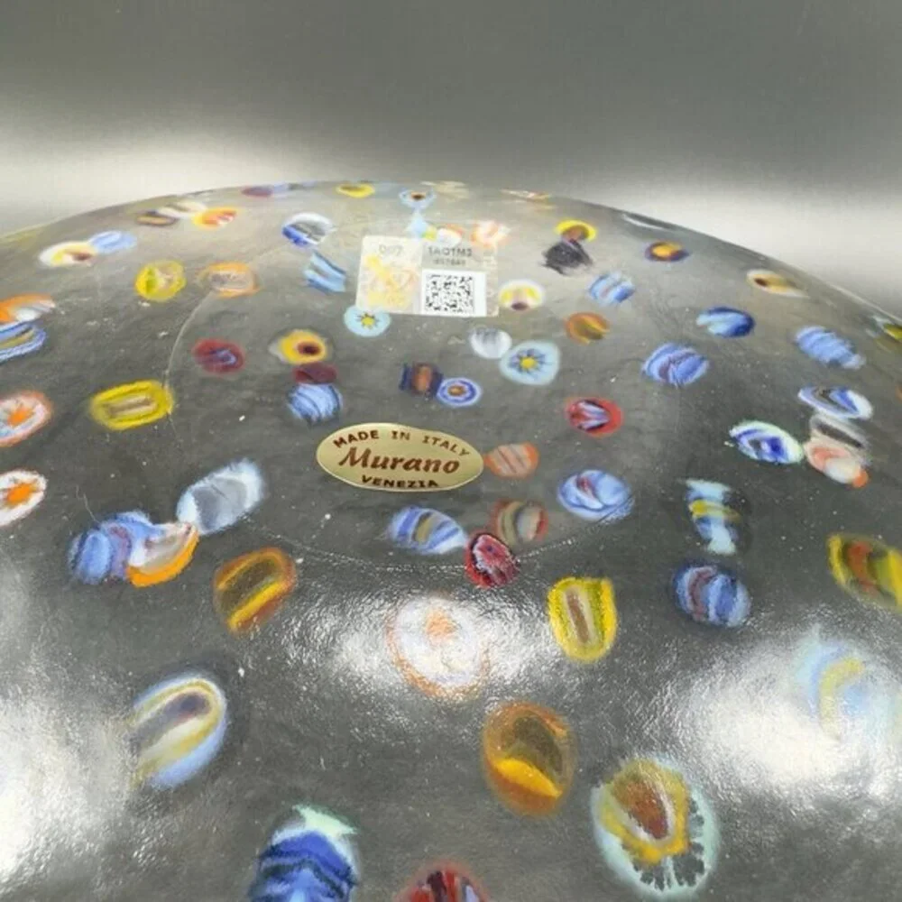 Murano‎ Venetian Art Glass Folded Dish Bowl Clear W Millefiori Original Label